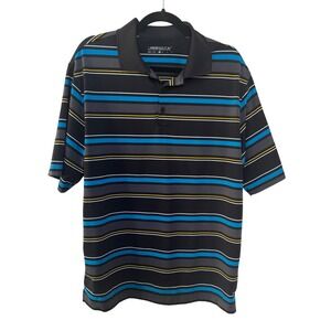 Nike Golf Dri-FIT Striped Polo Shirt Mens Medium Blue‎ Gray Short Sleeve